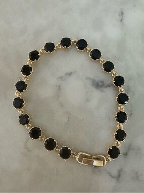 Adina Eden Gold Bracelet with Black Gemstones - Women's Jewelry